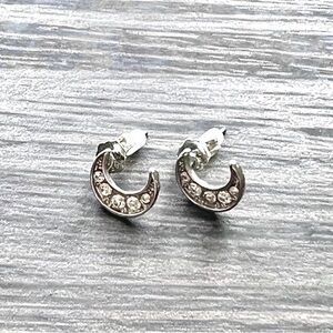 New Silver Rhinestone Diamond Bling Boho Crescent Moon Stud Earrings